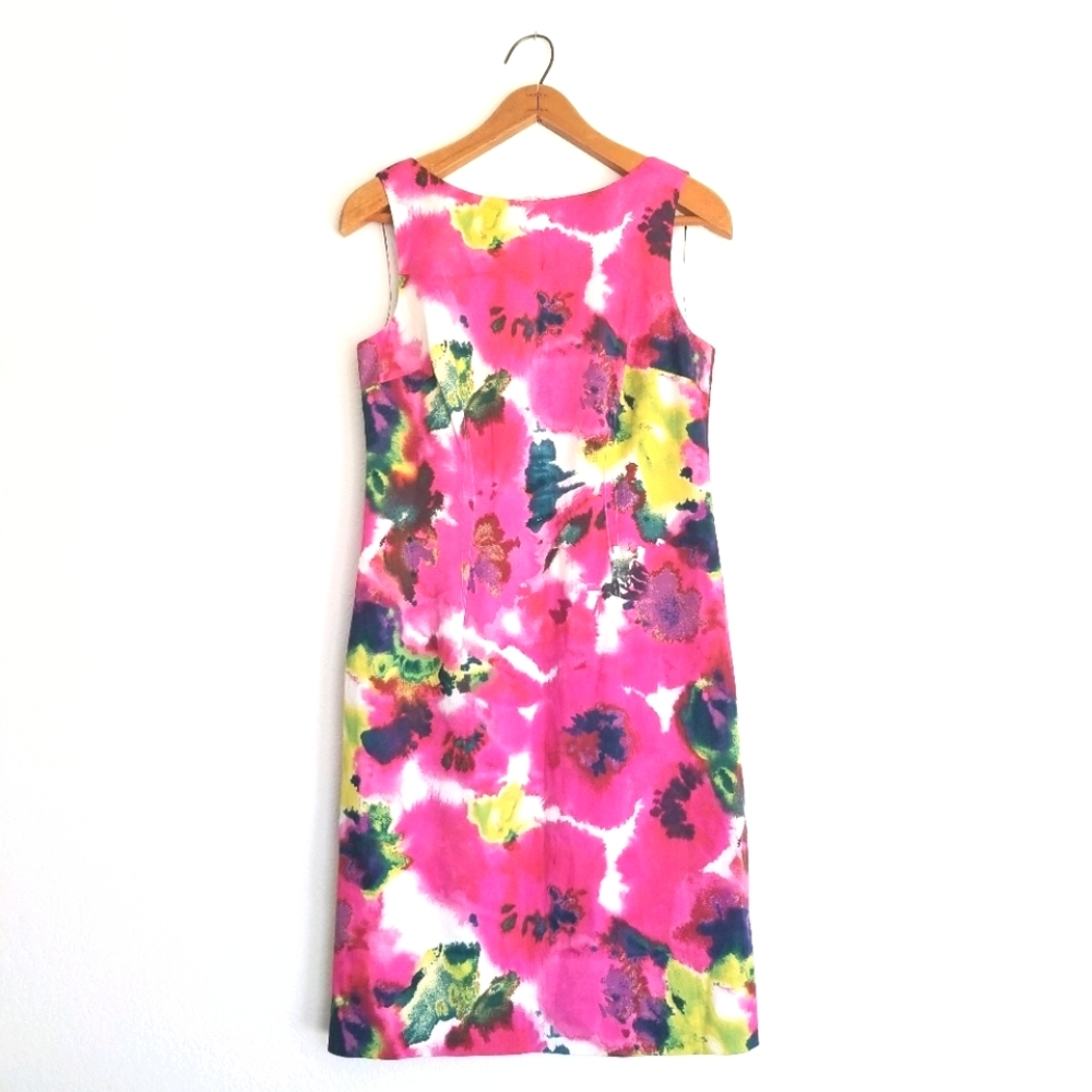 Sleeveless Pink Floral Sheath Dress